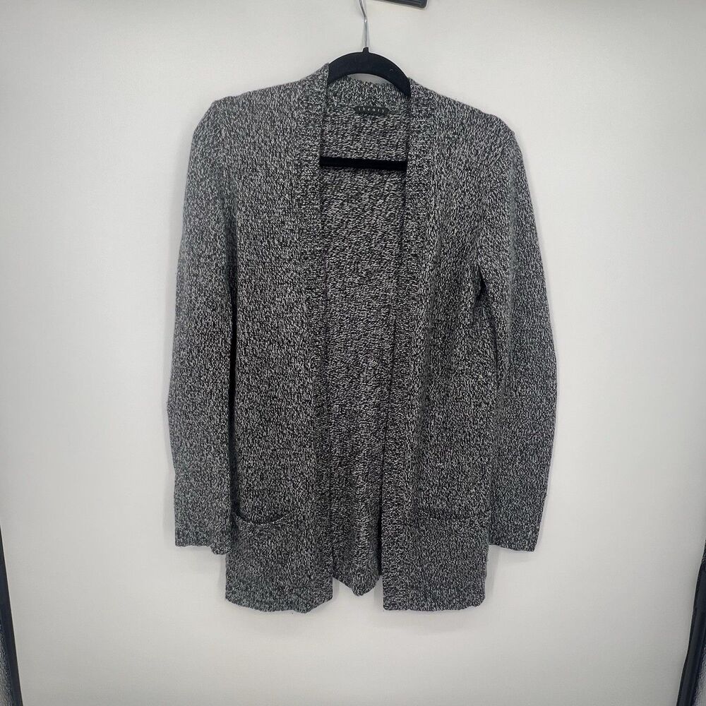 Theory Womens Astrila Cashmere Open Cardigan Sweater Sz S Pockets Marled Classic